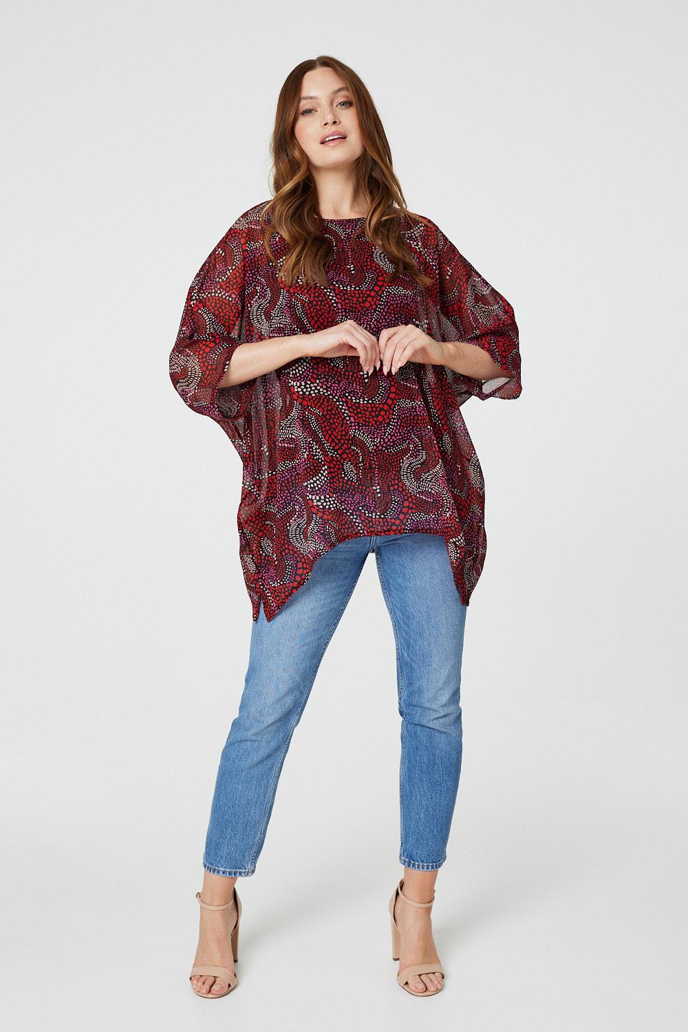 Red | Printed 3/4 Sleeve Oversized Top
