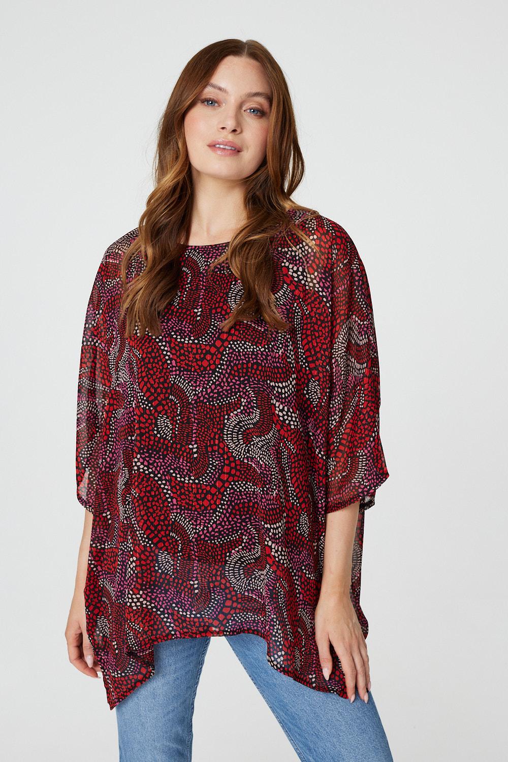 Red | Printed 3/4 Sleeve Oversized Top