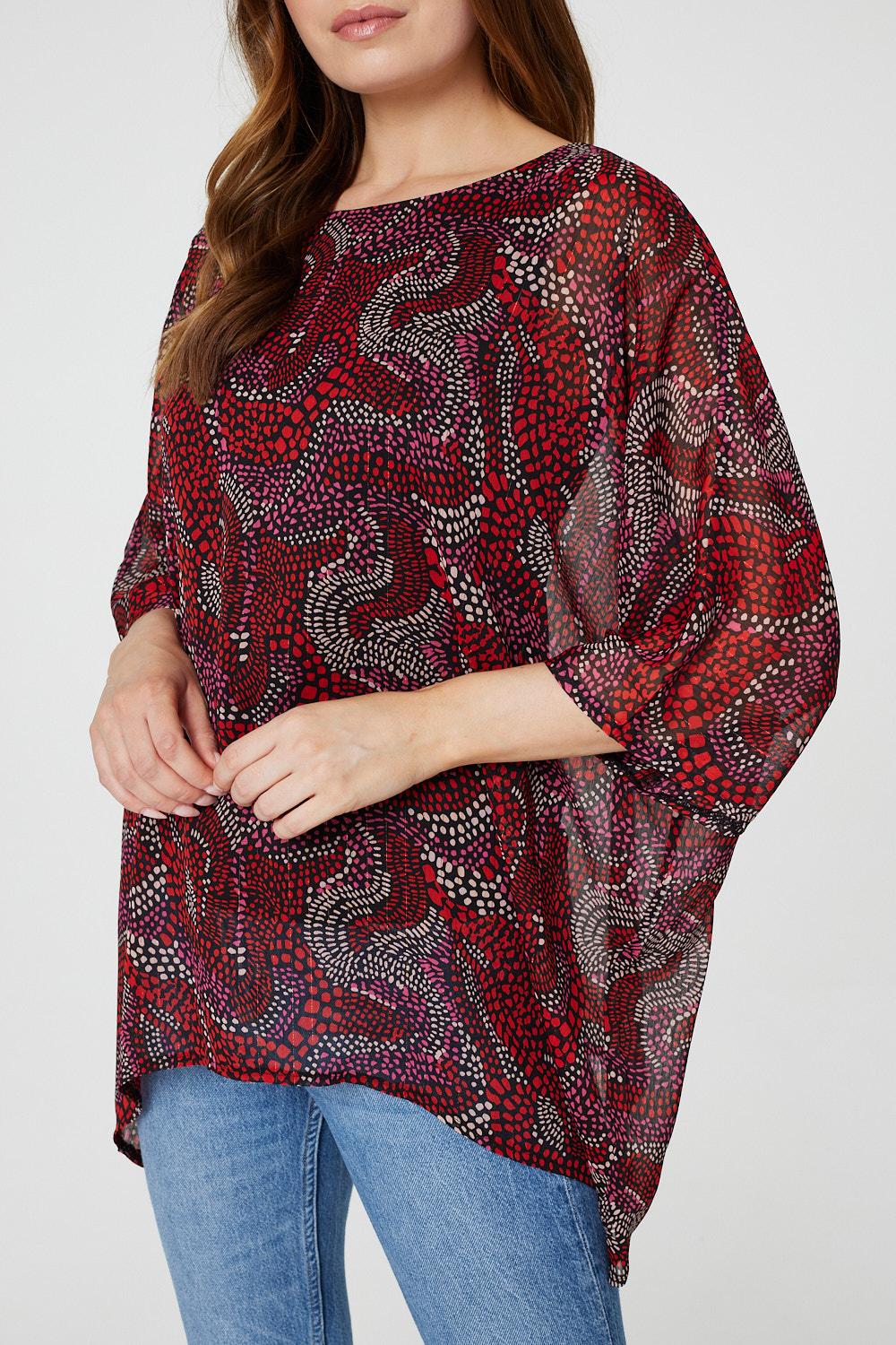 Red | Printed 3/4 Sleeve Oversized Top