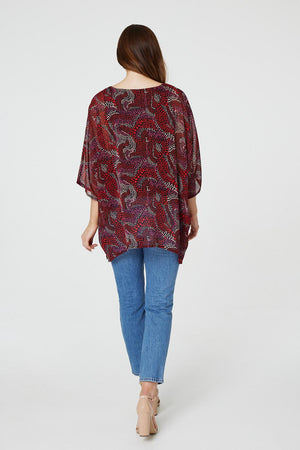 Red | Printed 3/4 Sleeve Oversized Top