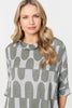 Green | Geo Print Roll Neck Oversized Top
