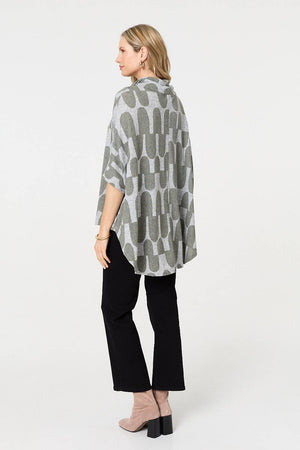Green | Geo Print Roll Neck Oversized Top
