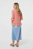 Pink | Lace Trim 3/4 Flared Sleeve Blouse
