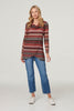 Red | Chevron Print Cowl Neck Top : Model is 5'10