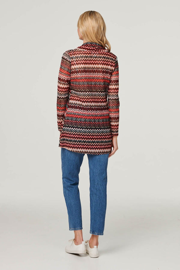 Red | Chevron Print Cowl Neck Top