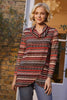 Red | Chevron Print Cowl Neck Top : Model is 5'10
