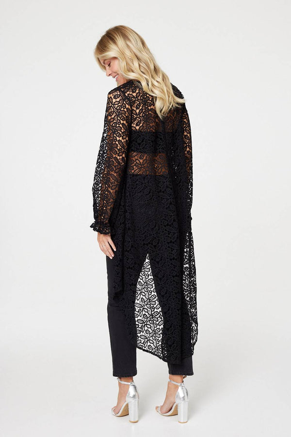 Black | Lace Semi Sheer High Low Top