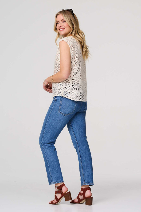 Ivory | Lace Crochet Detail Cap Sleeve Top