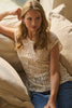 Ivory | Lace Crochet Detail Cap Sleeve Top : Model is 5'10