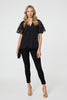 Black| Floral Lace Detail Flared Sleeve Blouse