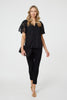 Black| Floral Lace Detail Flared Sleeve Blouse