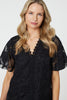 Black| Floral Lace Detail Flared Sleeve Blouse