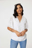 White | Floral Lace Detail Flared Sleeve Blouse : Model is 5'7