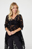 Black | Lace Semi Sheer Drop Hem Top