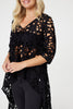 Black | Lace Semi Sheer Drop Hem Top