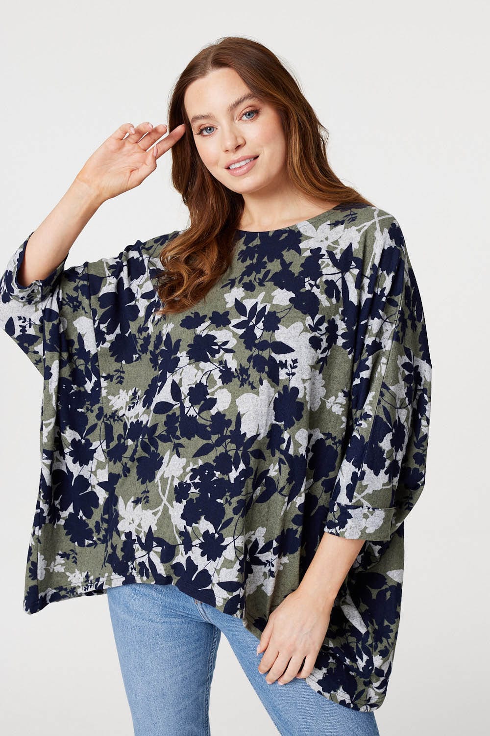 Green | Leaf Print Oversized Blouse Top