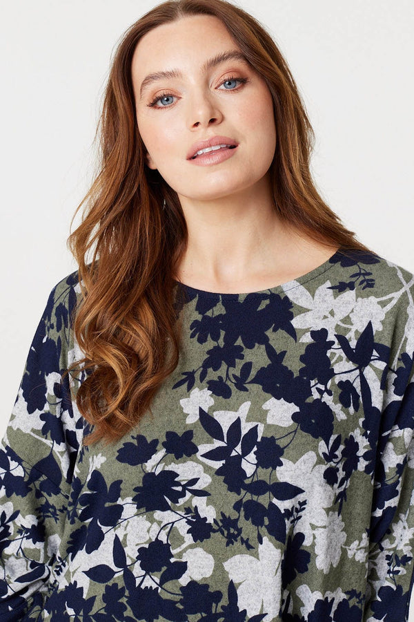 Green | Leaf Print Oversized Blouse Top