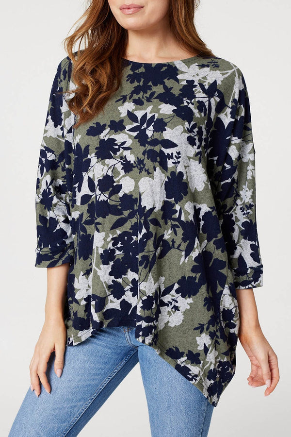 Green | Leaf Print Oversized Blouse Top