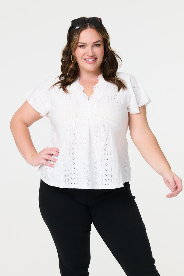 White | Broderie Anglaise Lace Trim Blouse