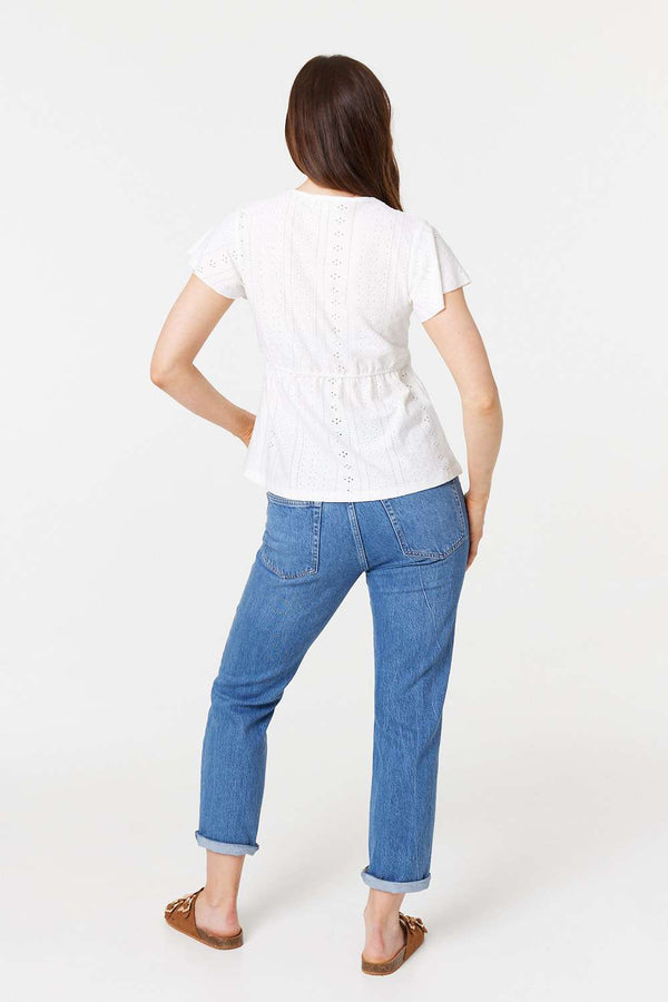 White | Broderie Anglaise Lace Trim Blouse