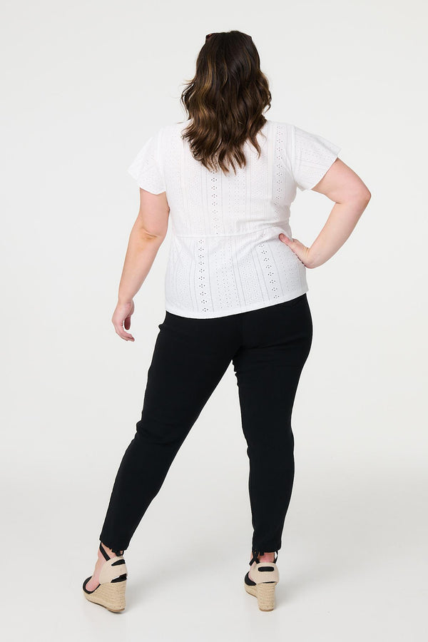 White | Broderie Anglaise Lace Trim Blouse