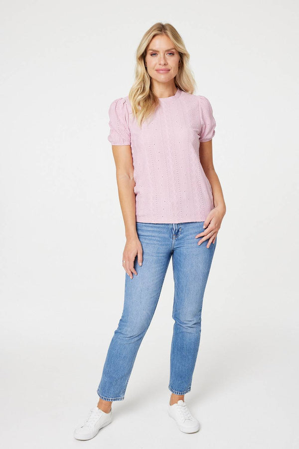 Pink | Textured Puff Sleeve Blouse