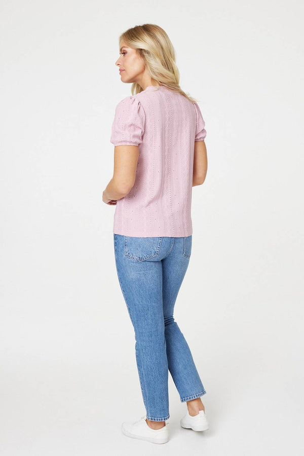 Pink | Textured Puff Sleeve Blouse