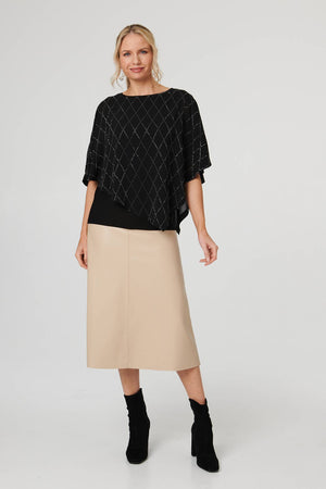 Black | Geo Print Cut-Out 1/2 Sleeve Blouse

