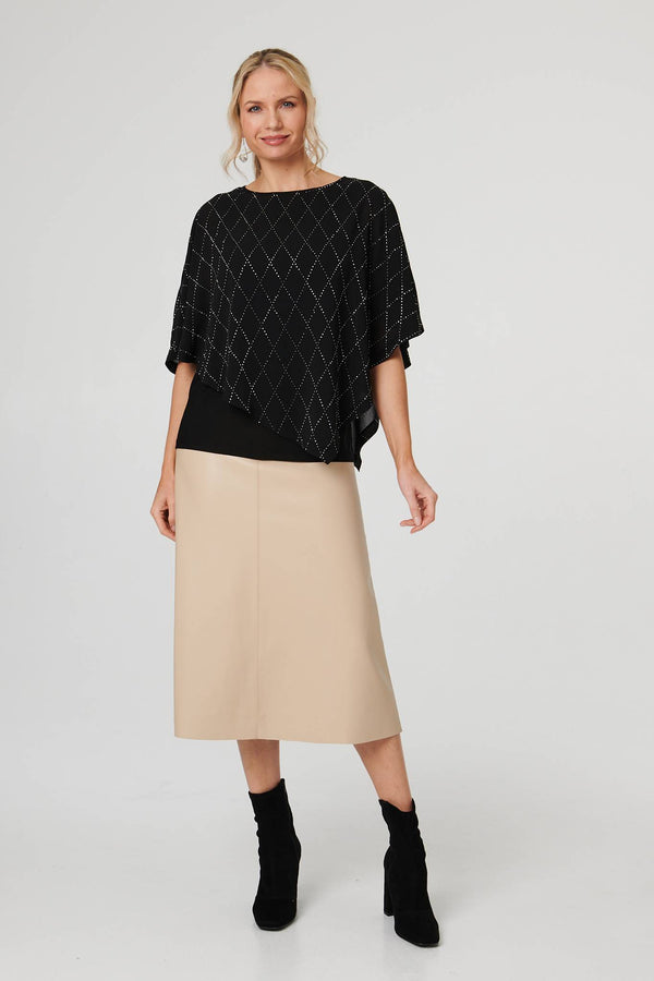 Black | Geo Print Cut-Out 1/2 Sleeve Blouse
