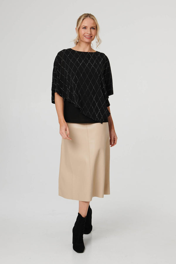 Black | Geo Print Cut-Out 1/2 Sleeve Blouse
