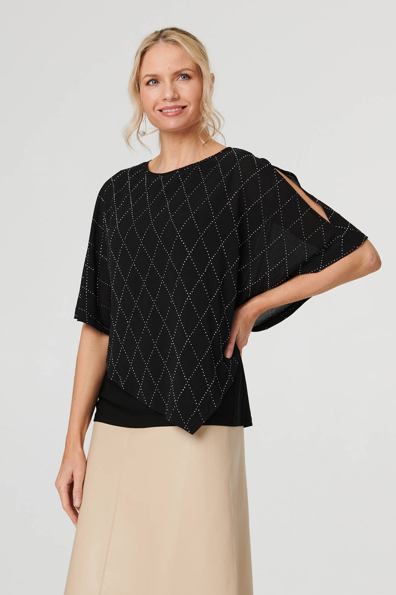 Geo Print Cut-Out 1/2 Sleeve Blouse