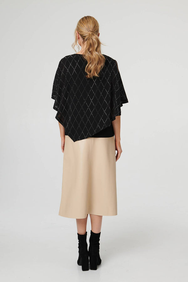 Black | Geo Print Cut-Out 1/2 Sleeve Blouse
