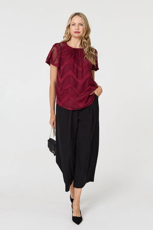 Burgundy | Chevron Print Layered Ruched Blouse
