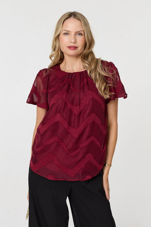 Burgundy | Chevron Print Layered Ruched Blouse
