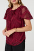 Burgundy | Chevron Print Layered Ruched Blouse
