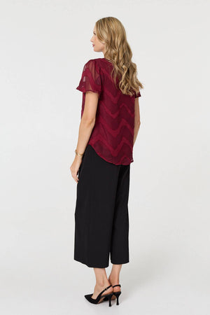 Burgundy | Chevron Print Layered Ruched Blouse
