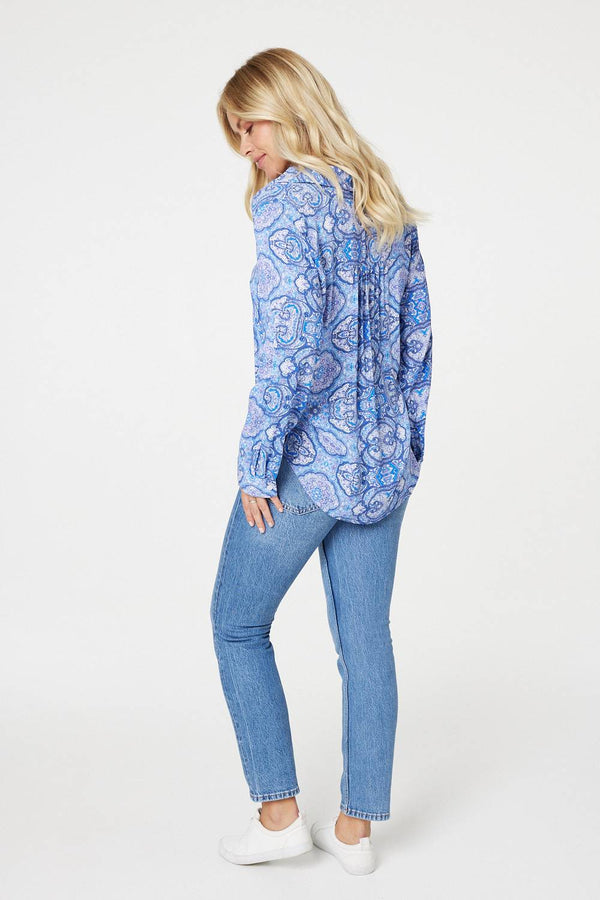 Blue | Printed Long Sleeve Blouse Top