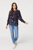 Navy | Leaf Print Semi Sheer Blouse
