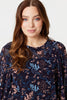 Navy | Leaf Print Semi Sheer Blouse