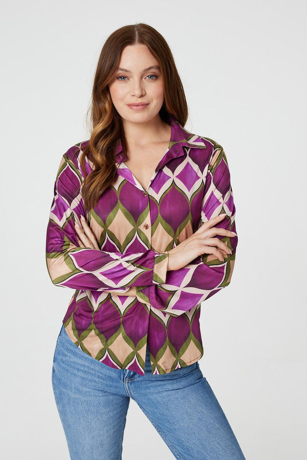 Purple | Geo Print Button Front Shirt