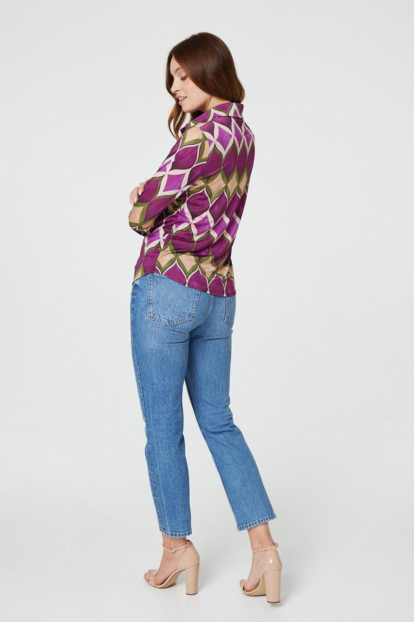 Purple | Geo Print Button Front Shirt