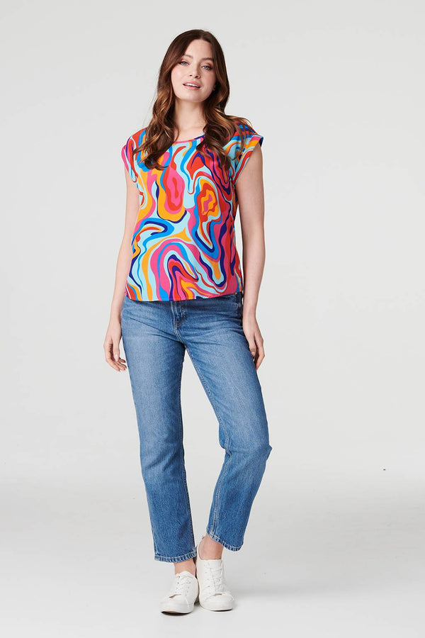 Red | Printed Turn-Up Sleeve Blouse