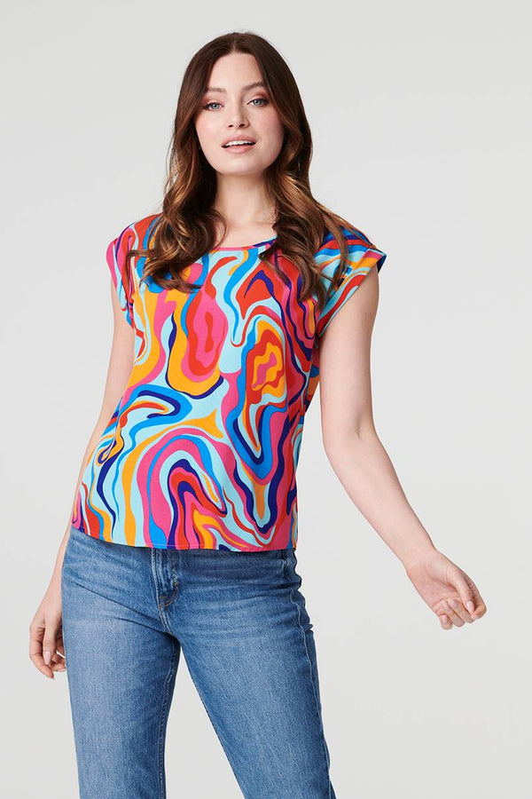 Red | Printed Turn-Up Sleeve Blouse