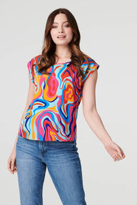 Red | Printed Turn-Up Sleeve Blouse