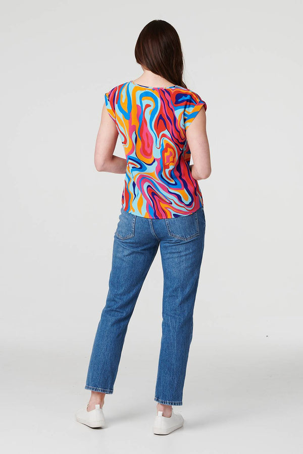 Red | Printed Turn-Up Sleeve Blouse