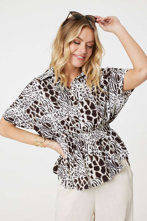 Black And White | Animal Print Shirred Waist Blouse
