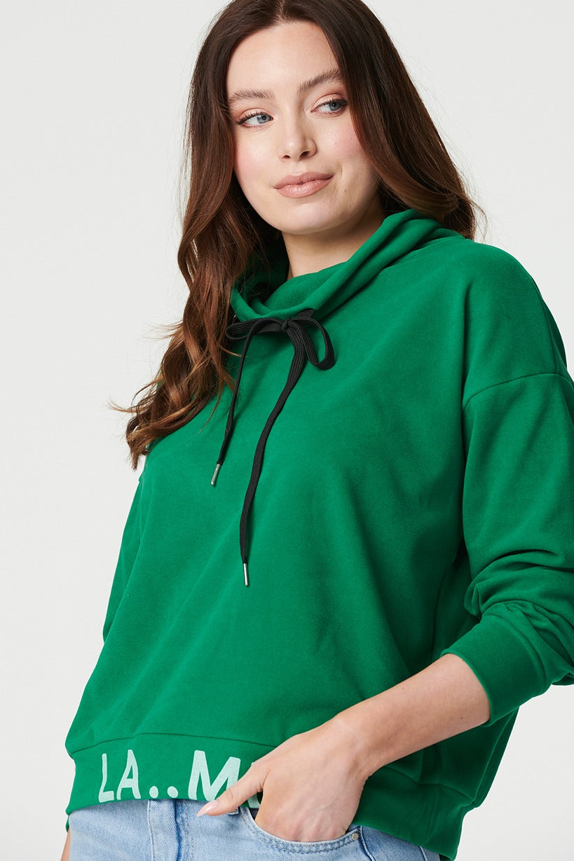 Green | Tie Neck Long Sleeve Sweatshirt