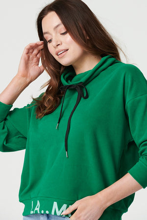 Green | Tie Neck Long Sleeve Sweatshirt