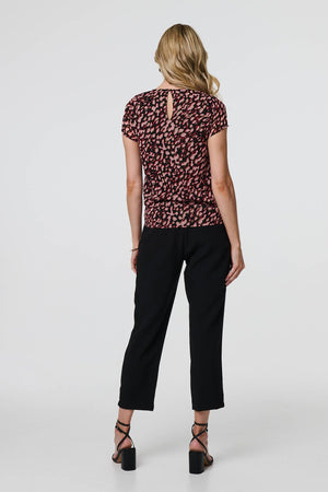 Black | Animal Print Sparkle Trim Cap Sleeve Top
