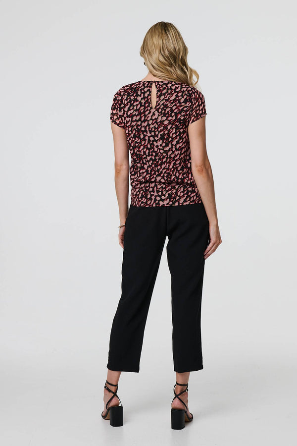 Black | Animal Print Sparkle Trim Cap Sleeve Top
